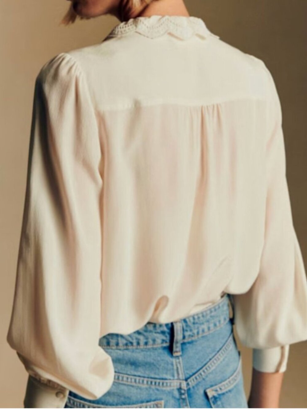 Sezane Chlo Silk Shirt Blouse FR38/US6 Ecru Ivory French Classic Causal - Picture 3 of 12